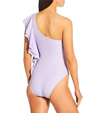 Antonio Melani Solid One Shoulder Ruffle One Piece Swimsuit