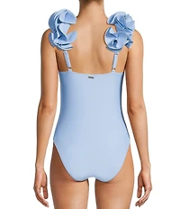 Antonio Melani Solid Rosette Strap One Piece Swimsuit