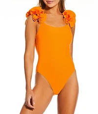 Antonio Melani Solid Rosette Strap One Piece Swimsuit