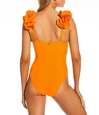 Antonio Melani Solid Rosette Strap One Piece Swimsuit