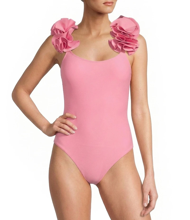Antonio Melani Solid Rosette Strap One Piece Swimsuit