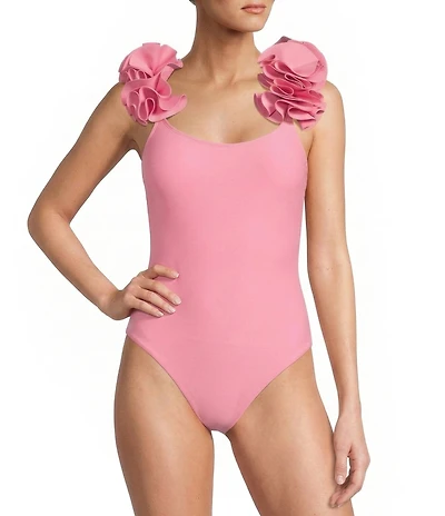Antonio Melani Solid Rosette Strap One Piece Swimsuit