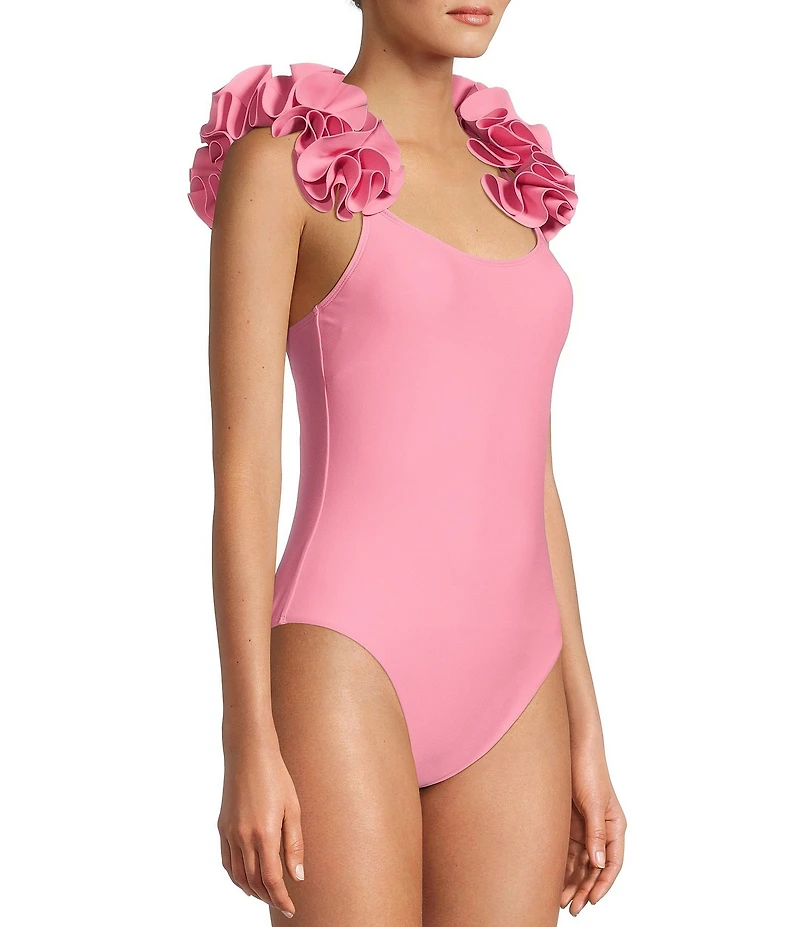 Antonio Melani Solid Rosette Strap One Piece Swimsuit