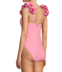 Antonio Melani Solid Rosette Strap One Piece Swimsuit