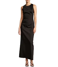 Antonio Melani Sparrow Linen Blend Shell Round Neckline Sleeveless Maxi Dress