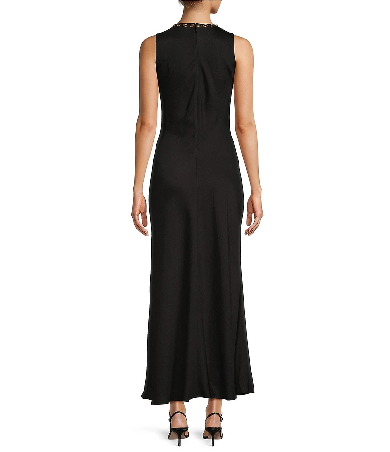 Antonio Melani Sparrow Linen Blend Shell Round Neckline Sleeveless Maxi Dress