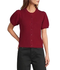 Antonio Melani Stella Short Puff Sleeve Crew Neckline Button Front Cashmere Cardigan
