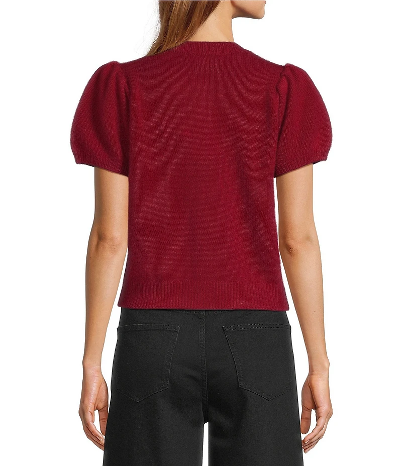 Antonio Melani Stella Short Puff Sleeve Crew Neckline Button Front Cashmere Cardigan