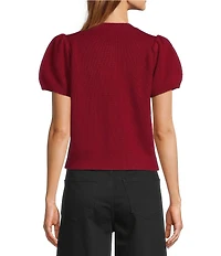 Antonio Melani Stella Short Puff Sleeve Crew Neckline Button Front Cashmere Cardigan