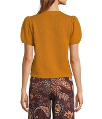 Antonio Melani Stella Short Puff Sleeve Crew Neckline Button Front Cashmere Cardigan