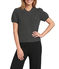 Antonio Melani Stella Short Puff Sleeve Crew Neckline Button Front Cashmere Cardigan