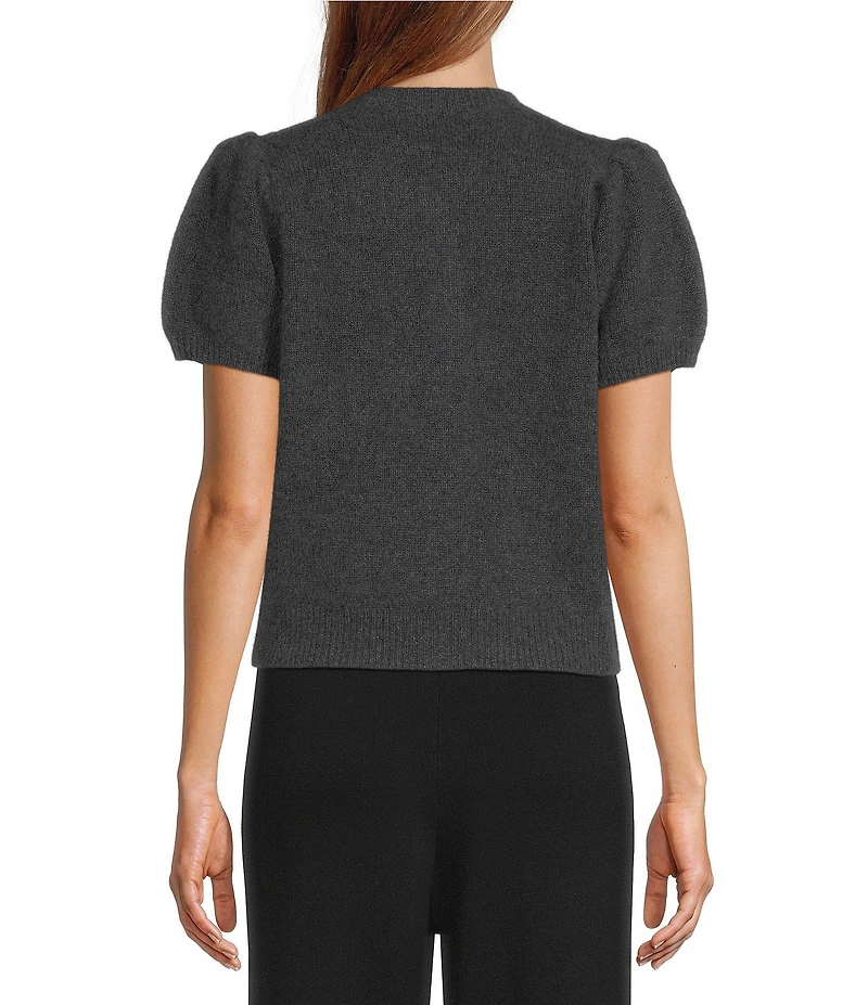 Antonio Melani Stella Short Puff Sleeve Crew Neckline Button Front Cashmere Cardigan