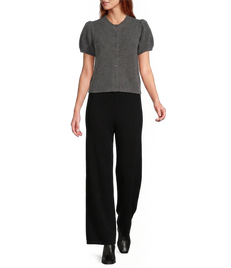 Antonio Melani Stella Short Puff Sleeve Crew Neckline Button Front Cashmere Cardigan