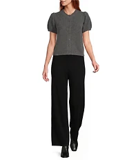 Antonio Melani Stella Short Puff Sleeve Crew Neckline Button Front Cashmere Cardigan