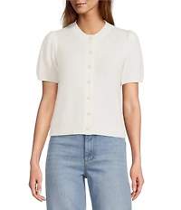 Antonio Melani Stella Short Puff Sleeve Crew Neckline Button Front Cashmere Cardigan