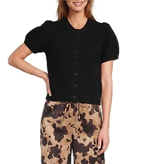 Antonio Melani Stella Short Puff Sleeve Crew Neckline Button Front Cashmere Cardigan