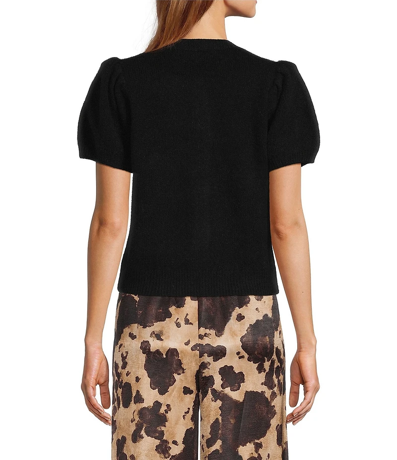 Antonio Melani Stella Short Puff Sleeve Crew Neckline Button Front Cashmere Cardigan