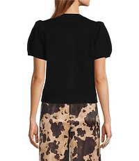 Antonio Melani Stella Short Puff Sleeve Crew Neckline Button Front Cashmere Cardigan