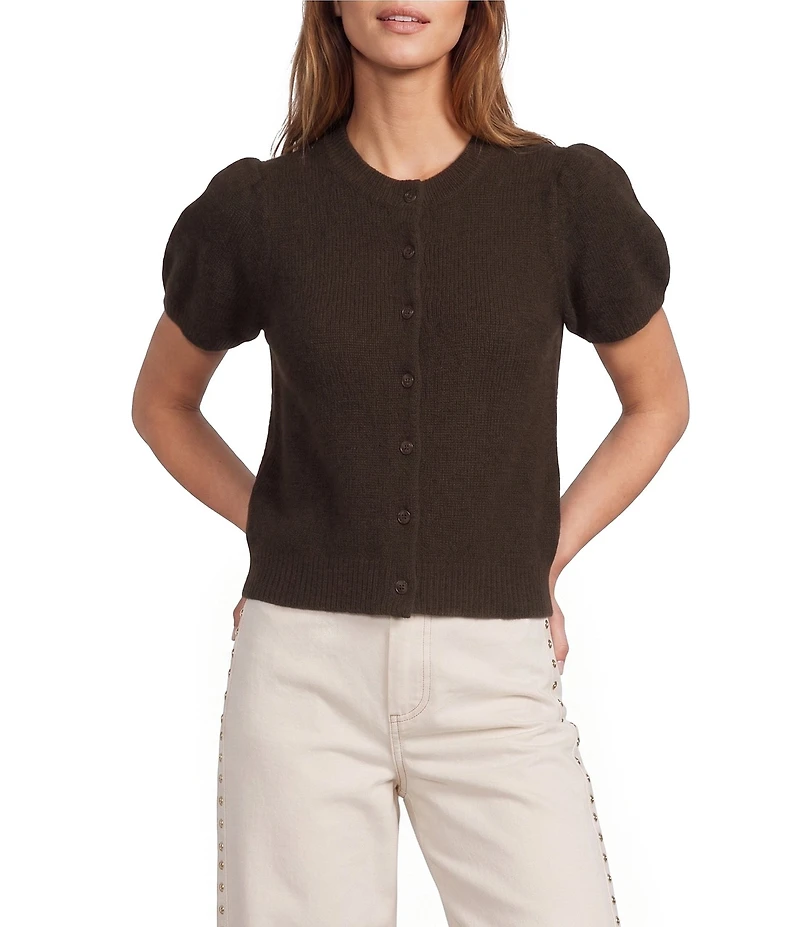 Antonio Melani Stella Short Puff Sleeve Crew Neckline Button Front Cashmere Cardigan