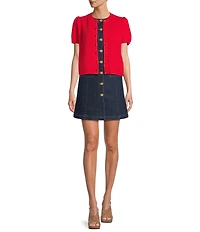 Antonio Melani Stella Short Puff Sleeve Crew Neckline Button Front Cashmere Cardigan