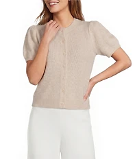 Antonio Melani Stella Short Puff Sleeve Crew Neckline Button Front Cashmere Cardigan