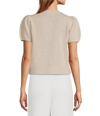 Antonio Melani Stella Short Puff Sleeve Crew Neckline Button Front Cashmere Cardigan