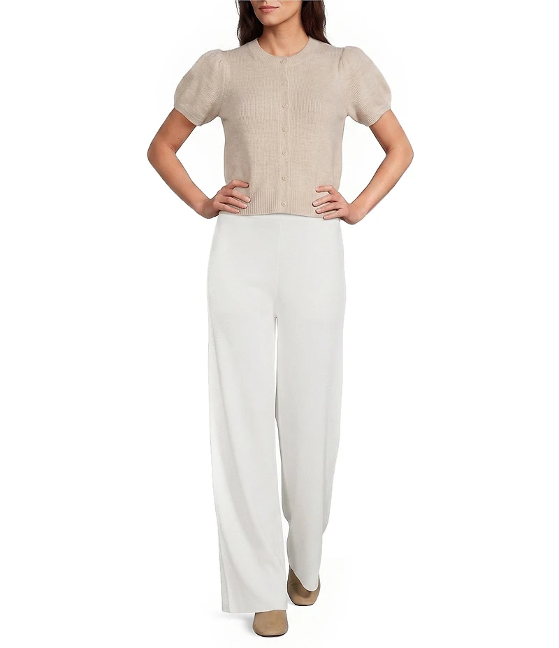 Antonio Melani Stella Short Puff Sleeve Crew Neckline Button Front Cashmere Cardigan