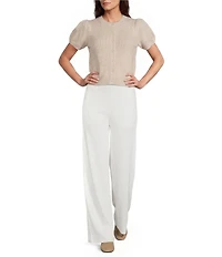Antonio Melani Stella Short Puff Sleeve Crew Neckline Button Front Cashmere Cardigan