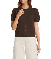 Antonio Melani Stella Short Puff Sleeve Crew Neckline Button Front Cashmere Cardigan