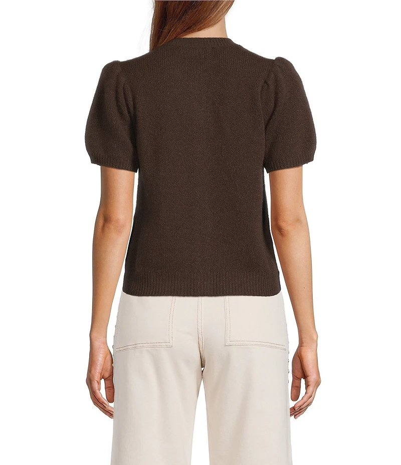 Antonio Melani Stella Short Puff Sleeve Crew Neckline Button Front Cashmere Cardigan