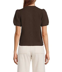 Antonio Melani Stella Short Puff Sleeve Crew Neckline Button Front Cashmere Cardigan