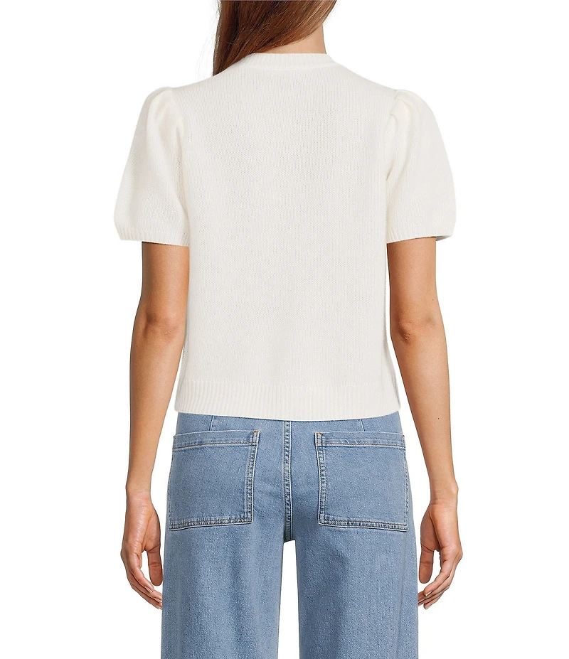 Antonio Melani Stella Short Puff Sleeve Crew Neckline Button Front Cashmere Cardigan