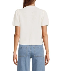 Antonio Melani Stella Short Puff Sleeve Crew Neckline Button Front Cashmere Cardigan