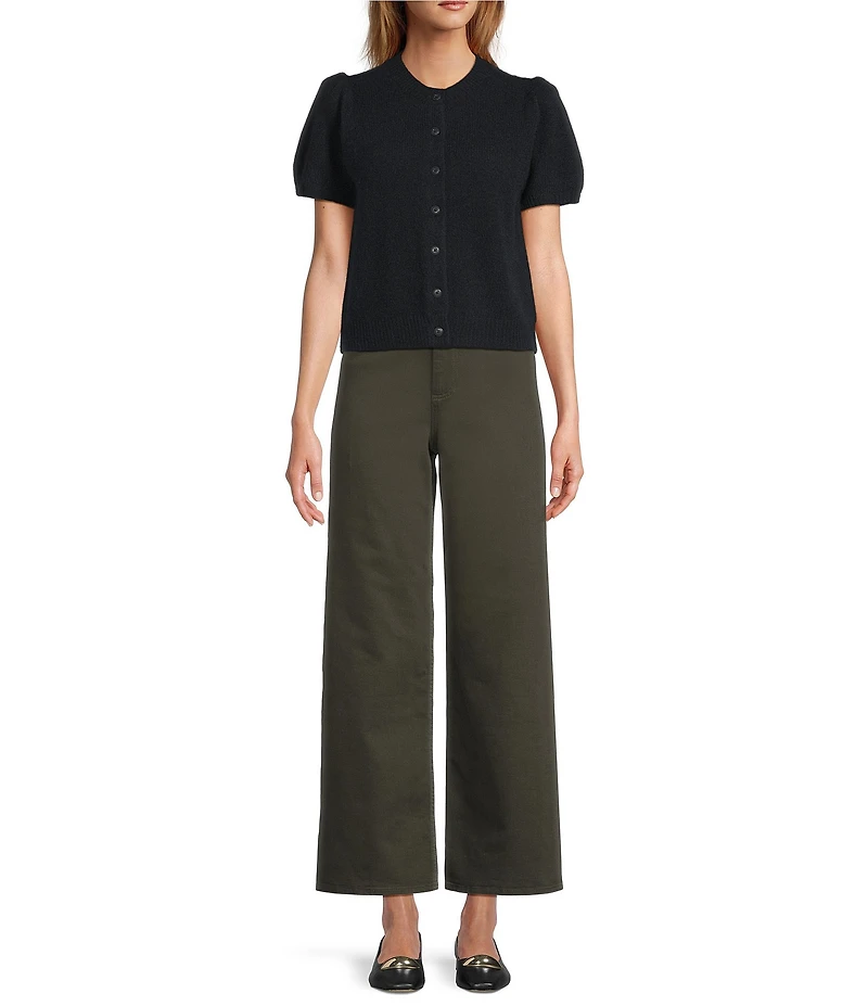 Antonio Melani Stella Short Puff Sleeve Crew Neckline Button Front Cashmere Cardigan