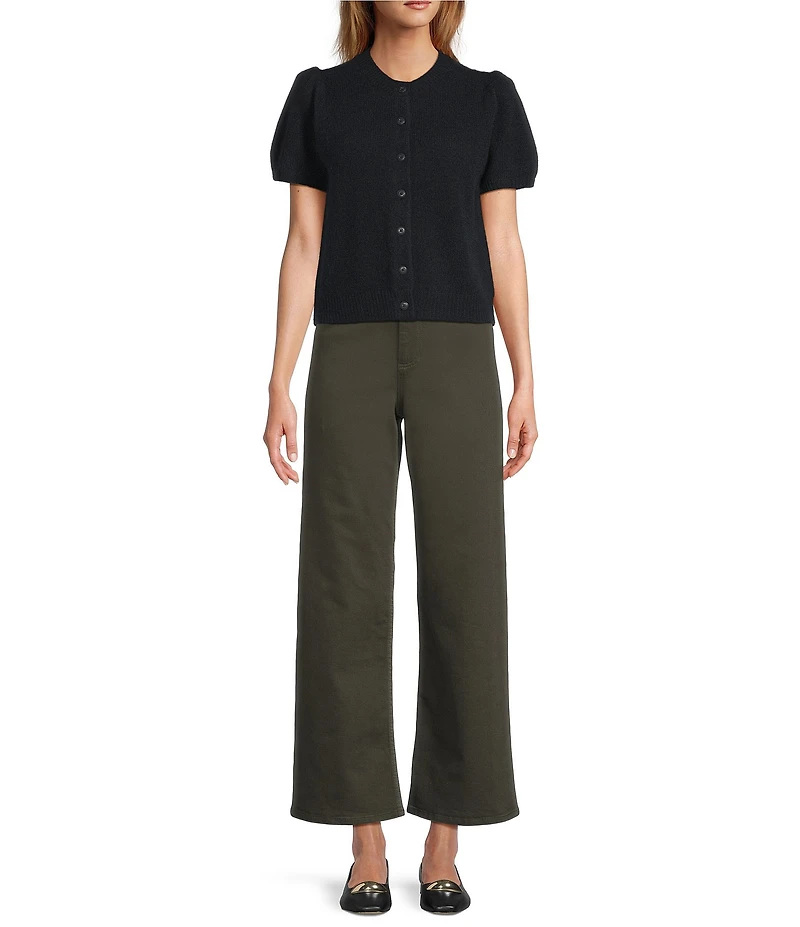 Antonio Melani Stella Short Puff Sleeve Crew Neckline Button Front Cashmere Cardigan
