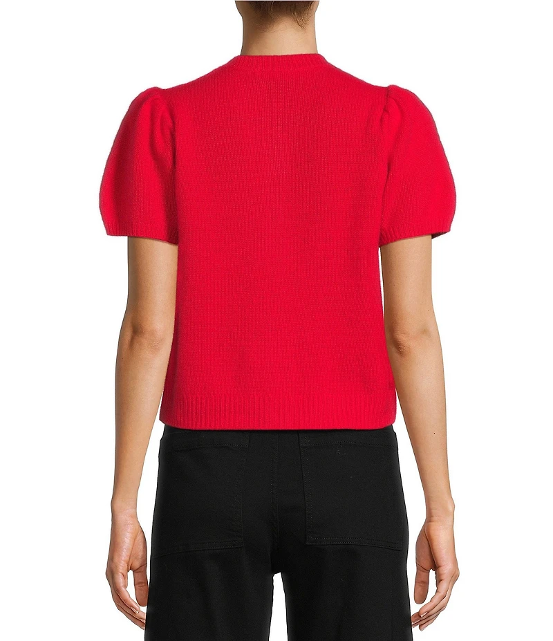 Antonio Melani Stella Short Puff Sleeve Crew Neckline Button Front Cashmere Cardigan