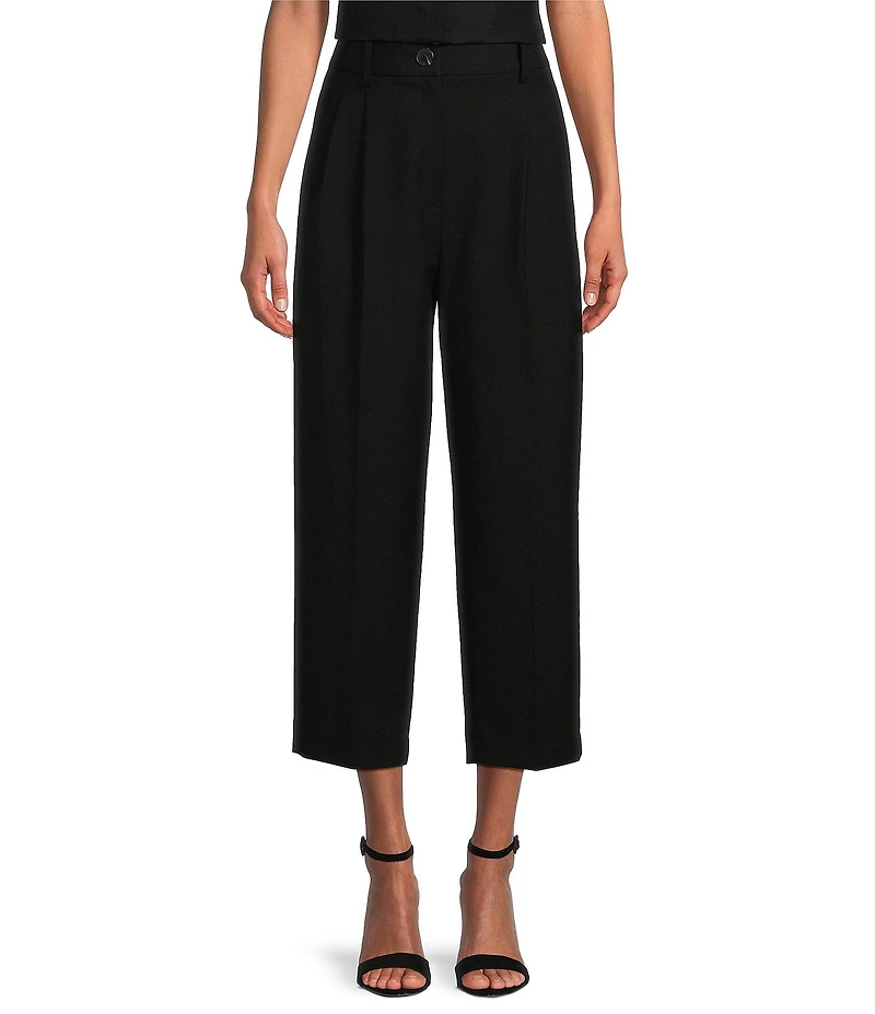 Antonio Melani Coordinating Emery Ponte Twill High Rise Pleated Front Wide Cropped Ankle Trousers