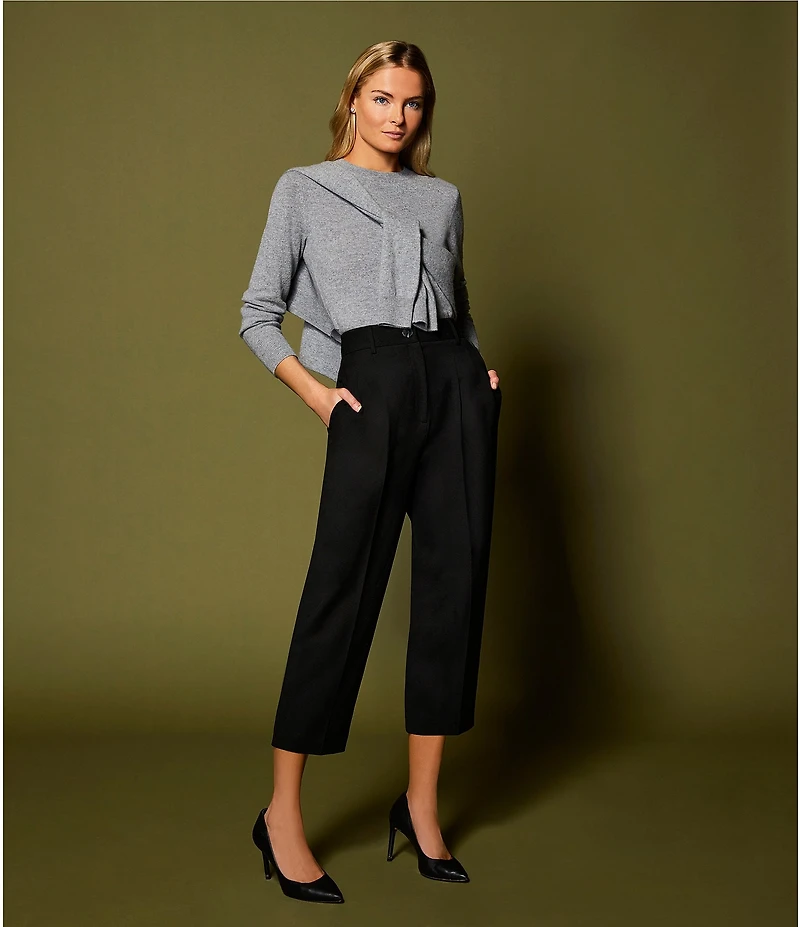 Antonio Melani Coordinating Emery Ponte Twill High Rise Pleated Front Wide Cropped Ankle Trousers