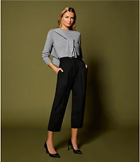 Antonio Melani Coordinating Emery Ponte Twill High Rise Pleated Front Wide Cropped Ankle Trousers