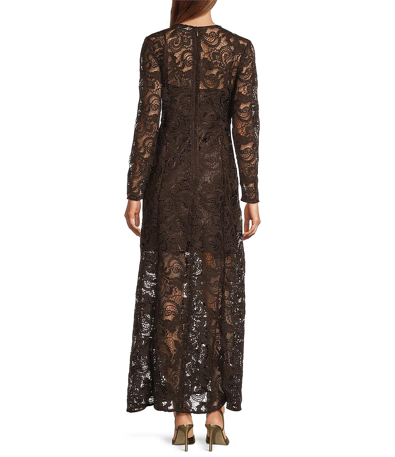 Antonio Melani Susan Lace Long Sleeve Round Neckline Maxi Dress