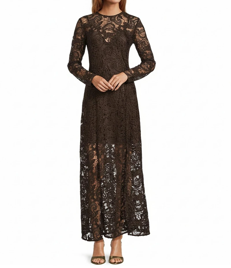 Antonio Melani Susan Lace Long Sleeve Round Neckline Maxi Dress