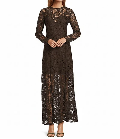 Antonio Melani Susan Lace Long Sleeve Round Neckline Maxi Dress