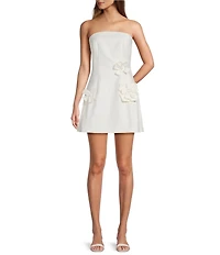 Antonio Melani Susie cotton Blend Floral Applique Straight Strapless A-line Mini Dress