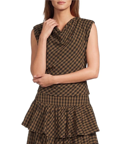 Antonio Melani Sutton Gingham Cowl Neckline Cap Sleeve Blouse