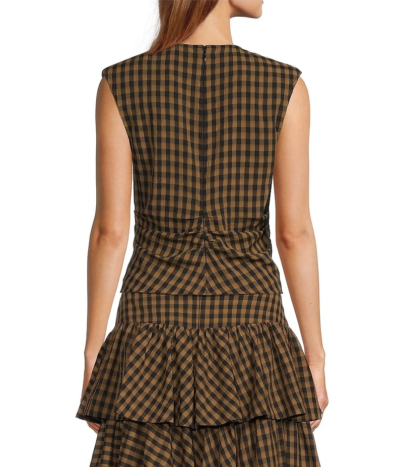 Antonio Melani Sutton Gingham Cowl Neckline Cap Sleeve Blouse
