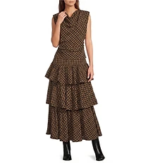 Antonio Melani Sutton Gingham Cowl Neckline Cap Sleeve Blouse