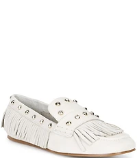 Antonio Melani Sylvan Leather Studded Fringe Moccasin Flats