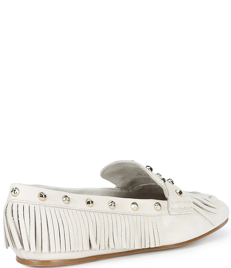 Antonio Melani Sylvan Leather Studded Fringe Moccasin Flats