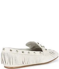 Antonio Melani Sylvan Leather Studded Fringe Moccasin Flats