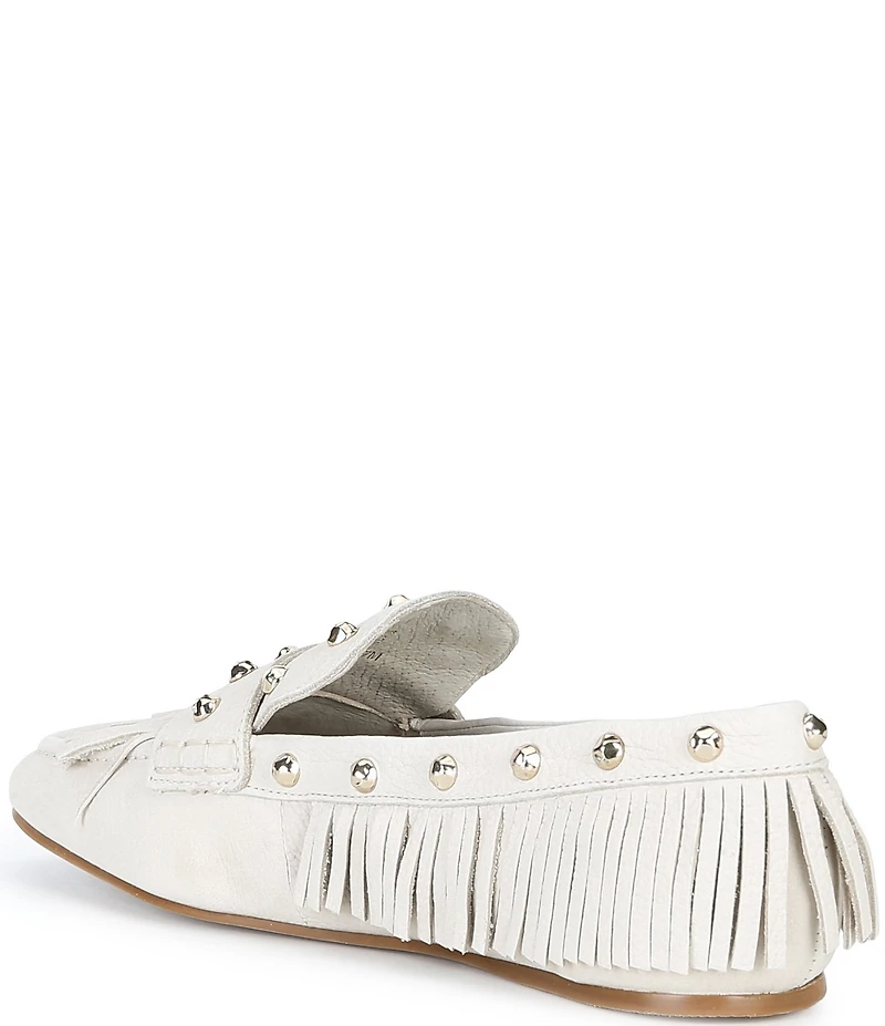 Antonio Melani Sylvan Leather Studded Fringe Moccasin Flats
